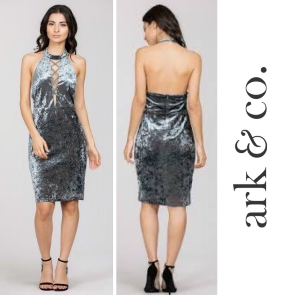 Ark & Co Crushed Velvet Halter Dress, Sz L